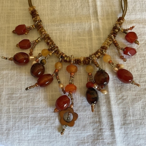 Hand made Carnelian Beds/Pearl Beatiful Necklace New - Picture 1 of 10